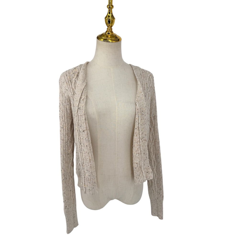 J.Crew Cardigan S Beige Cable Knit Confetti Fleck Button Front V-Neck Preppy